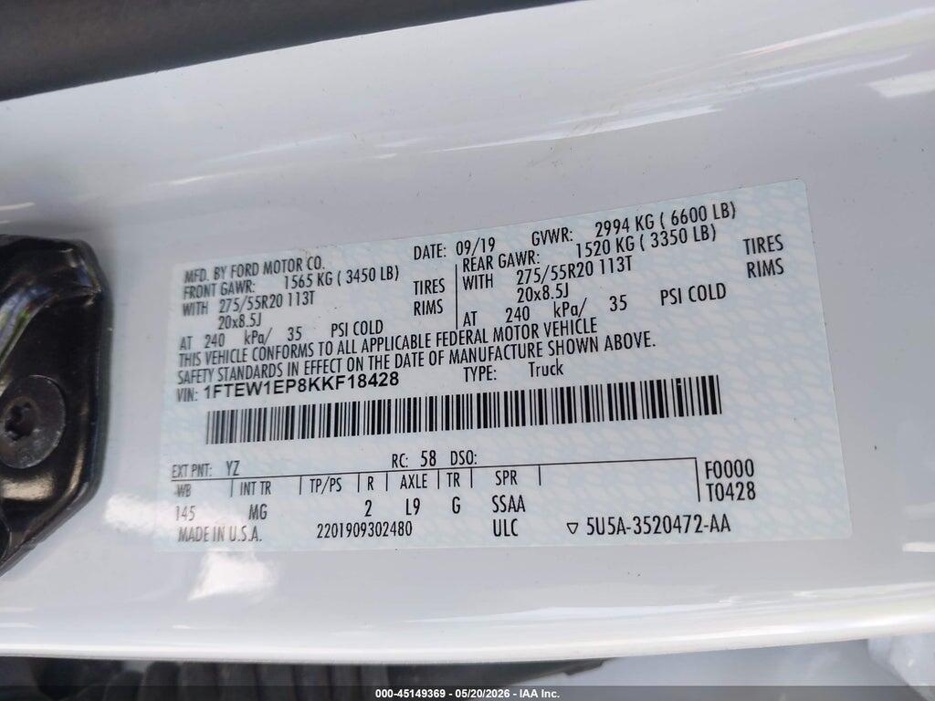 1FTEW1EP8KKF18428 2019 FORD F-150 photo no. 9