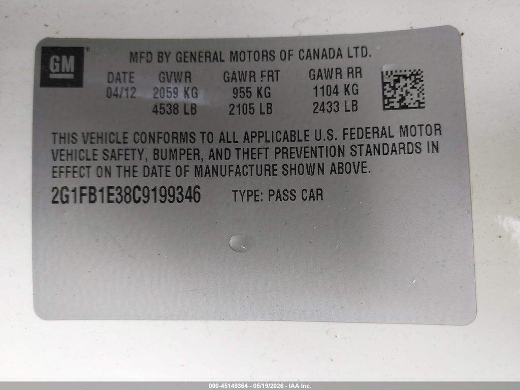 2G1FB1E38C9199346 2012 CHEVROLET CAMARO photo no. 9