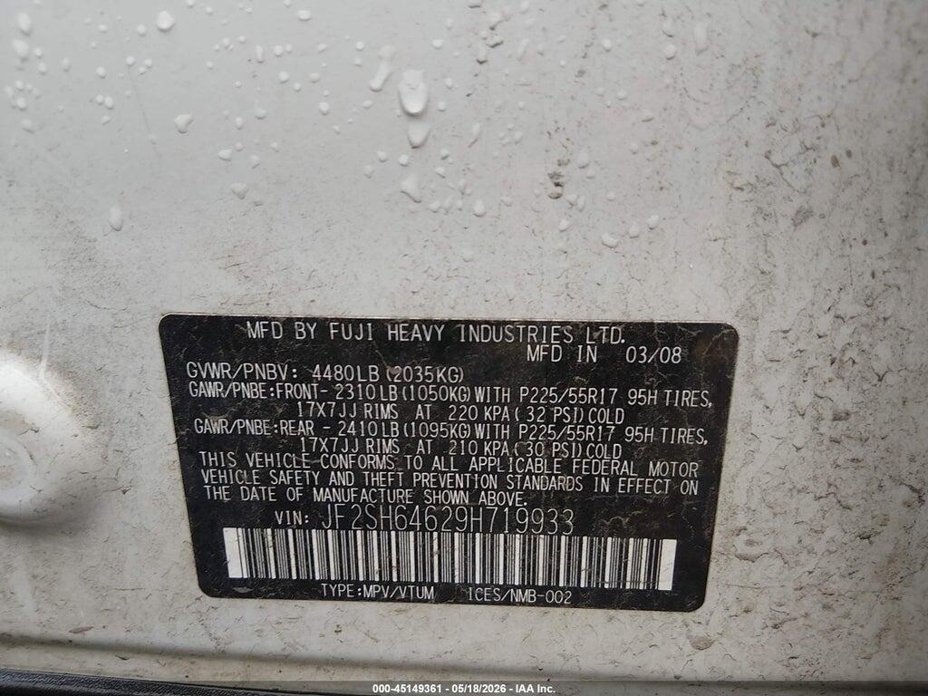 JF2SH64629H719933 2009 SUBARU FORESTER photo no. 9