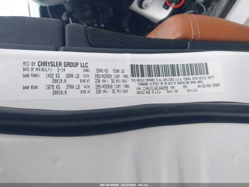 1C4RJFDJ4EC440299 2014 JEEP GRAND CHEROKEE photo no. 9