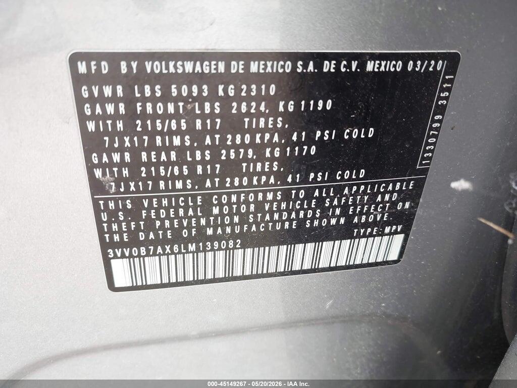 3VV0B7AX6LM139082 2020 VOLKSWAGEN TIGUAN photo no. 9