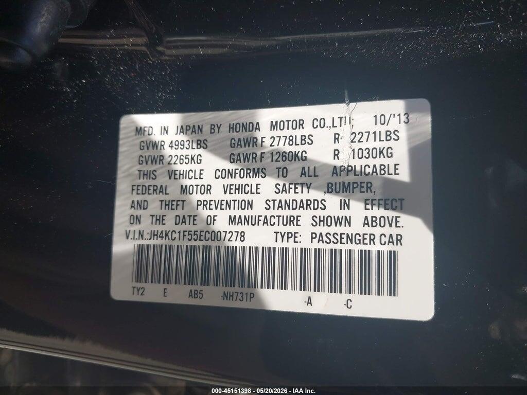 JH4KC1F55EC007278 2014 ACURA RLX photo no. 9