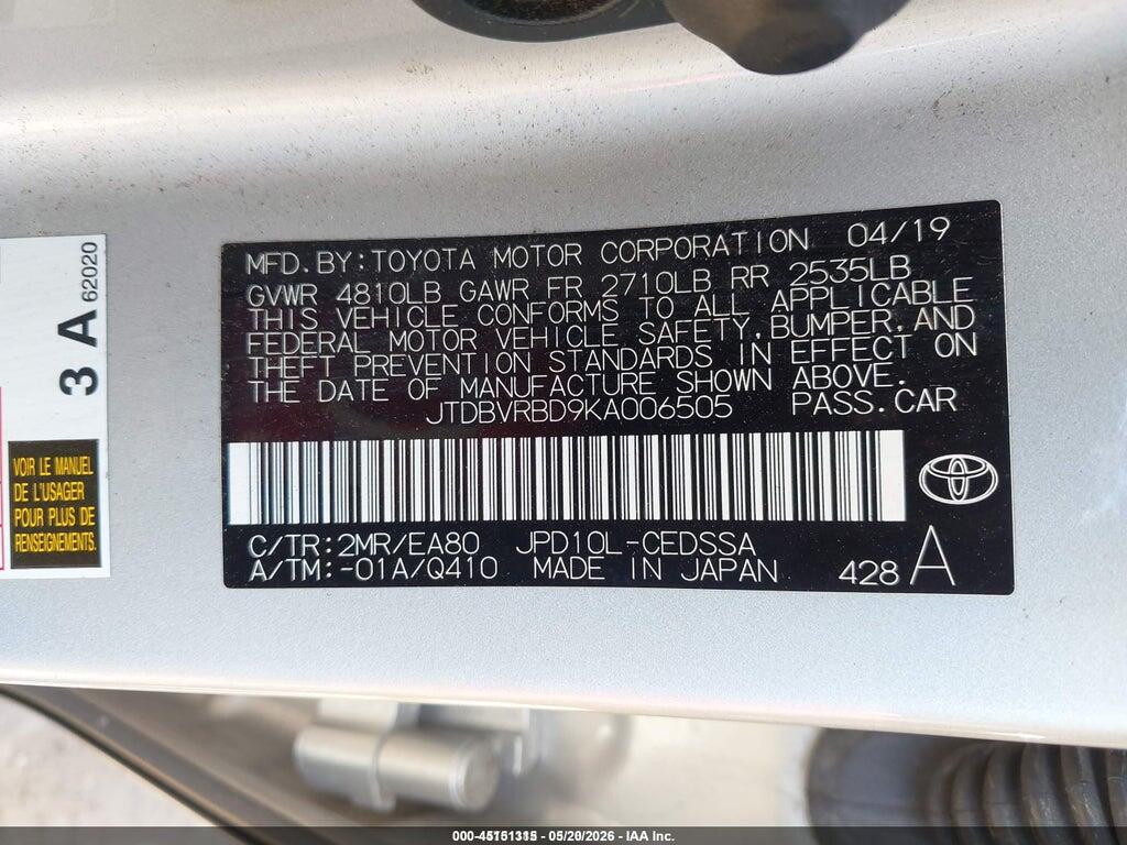 JTDBVRBD9KA006505 2019 TOYOTA MIRAI photo no. 9