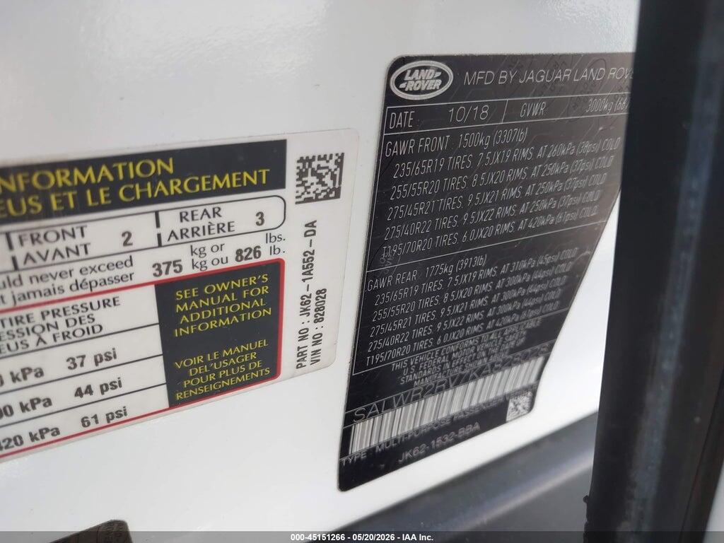 SALWR2RV7KA828028 2019 LAND ROVER RANGE ROVER SPORT photo no. 9