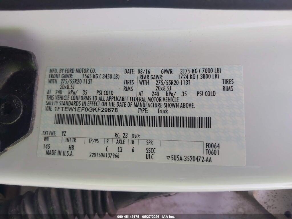 1FTEW1EF0GKF29678 2016 FORD F-150 photo no. 9