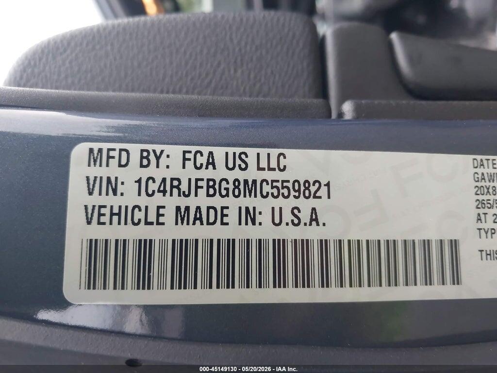 1C4RJFBG8MC559821 2021 JEEP GRAND CHEROKEE photo no. 9