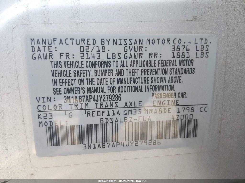 3N1AB7AP4JY279286 2018 NISSAN SENTRA photo no. 9