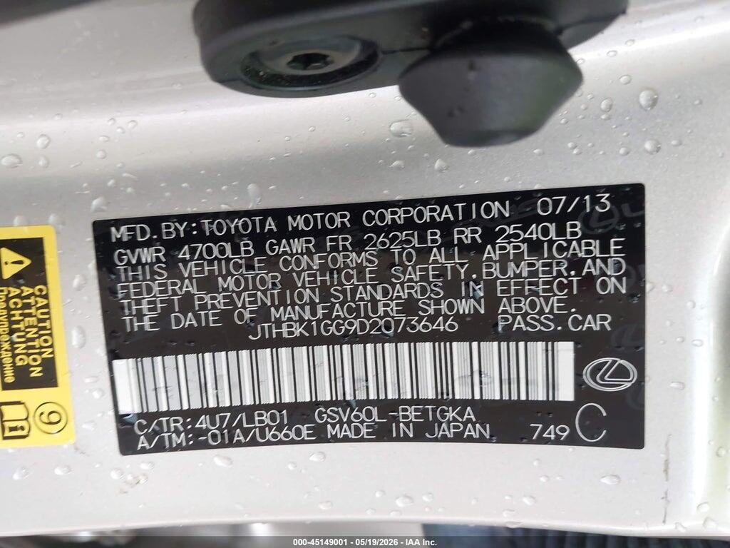 JTHBK1GG9D2073646 2013 LEXUS ES 350 photo no. 9