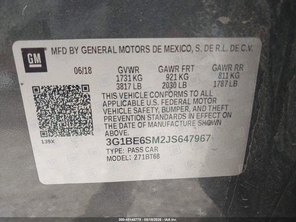 3G1BE6SM2JS647967 2018 CHEVROLET CRUZE photo no. 9