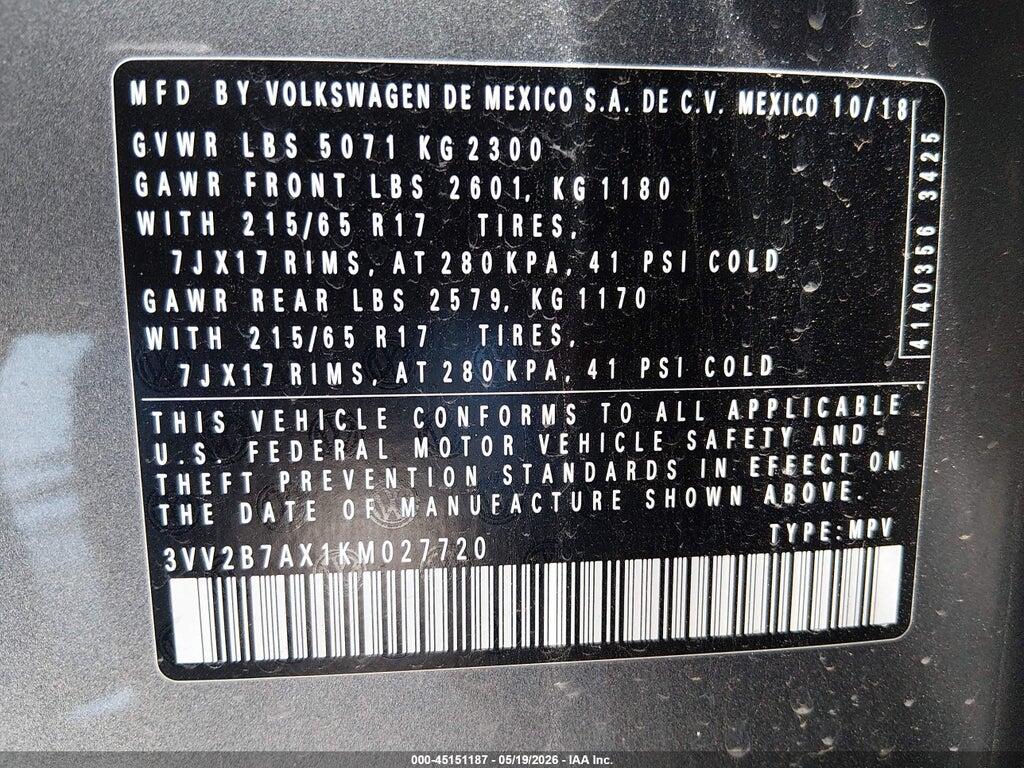 3VV2B7AX1KM027720 2019 VOLKSWAGEN TIGUAN photo no. 9