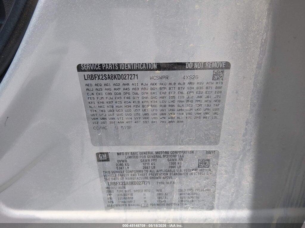 LRBFX2SA8KD027271 2019 BUICK ENVISION photo no. 9