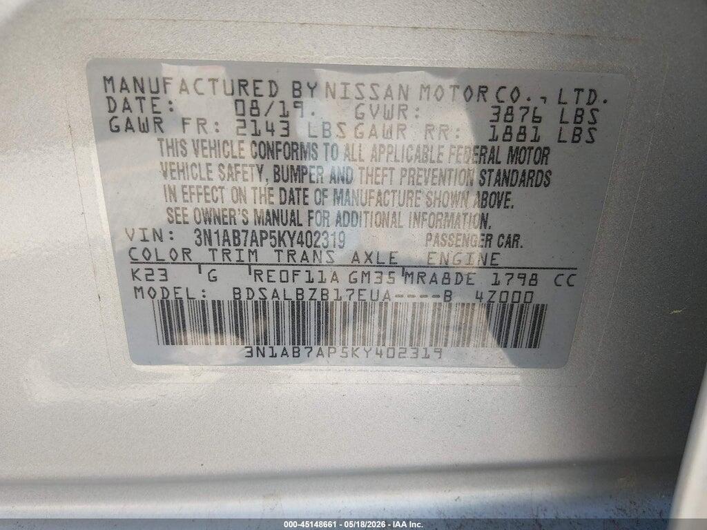3N1AB7AP5KY402319 2019 NISSAN SENTRA photo no. 9