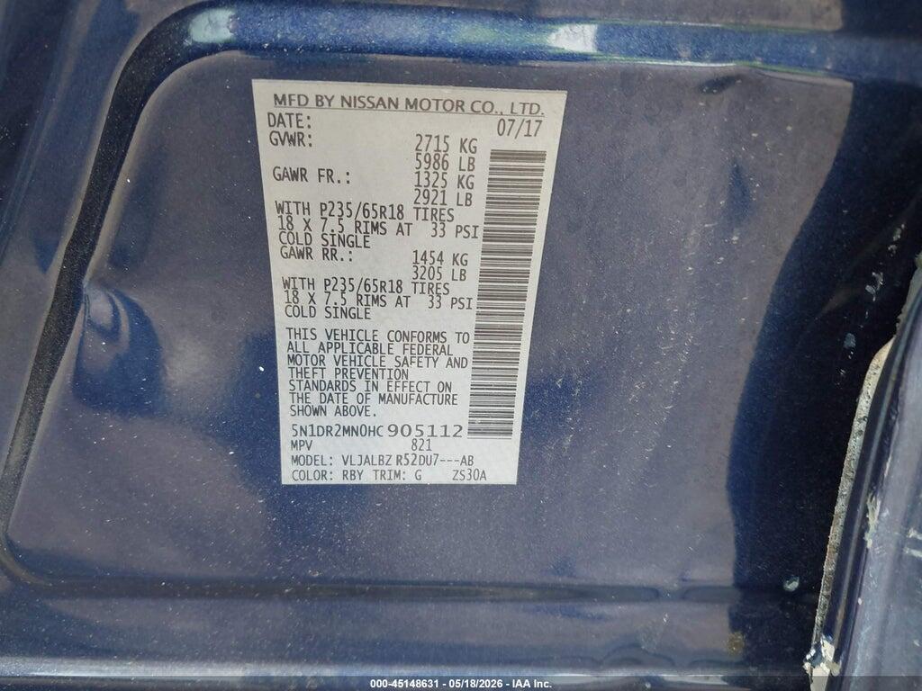 5N1DR2MN0HC905112 2017 NISSAN PATHFINDER photo no. 9