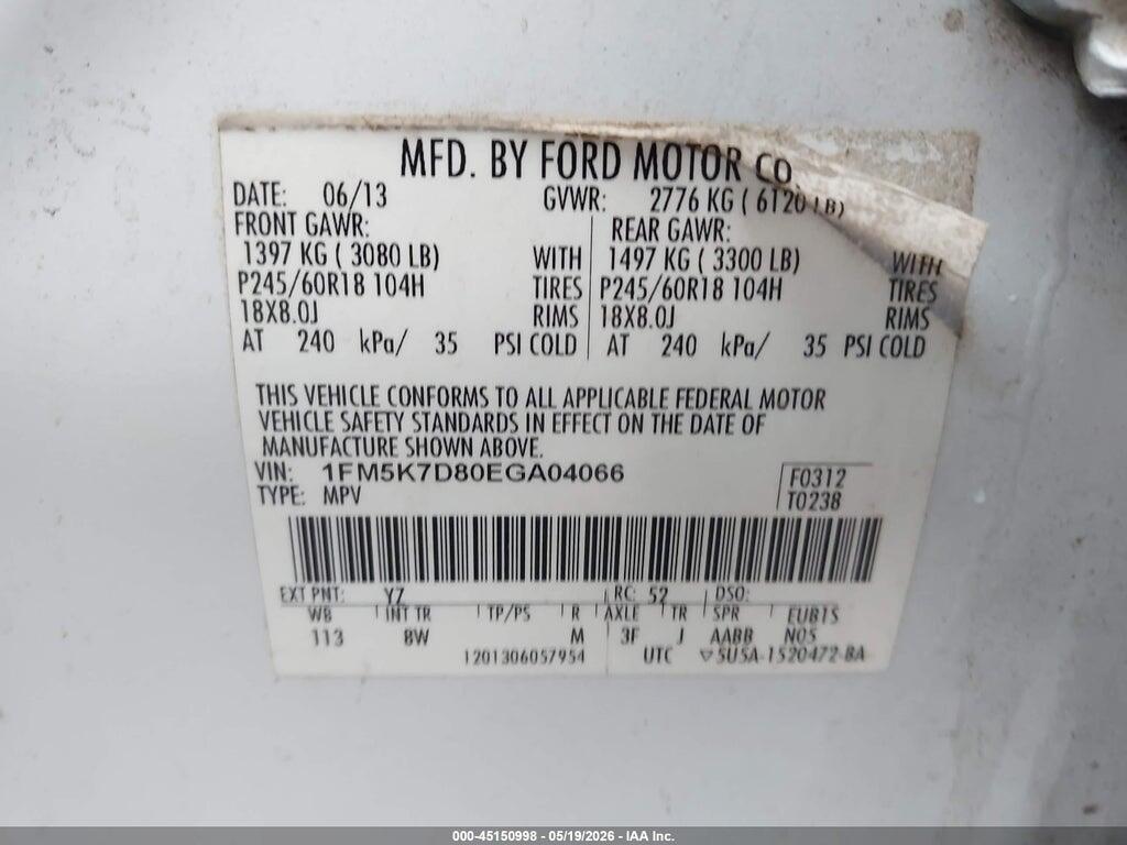 1FM5K7D80EGA04066 2014 FORD EXPLORER photo no. 9