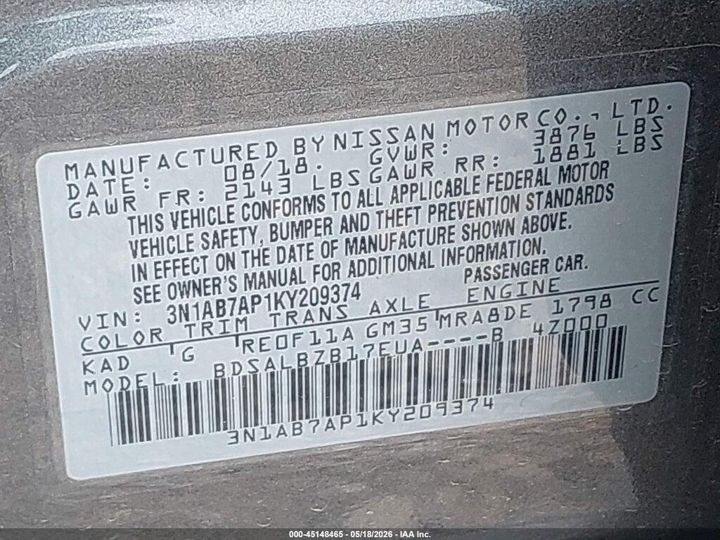 3N1AB7AP1KY209374 2019 NISSAN SENTRA photo no. 9
