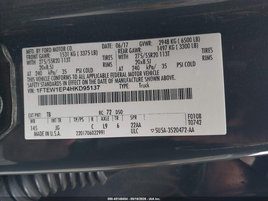 1FTEW1EP4HKD95137 2017 FORD F-150 photo no. 9