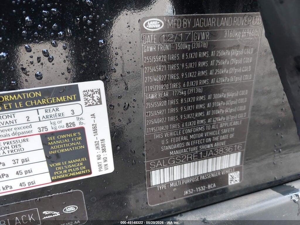 SALGS2RE1JA383616 2018 LAND ROVER RANGE ROVER photo no. 9