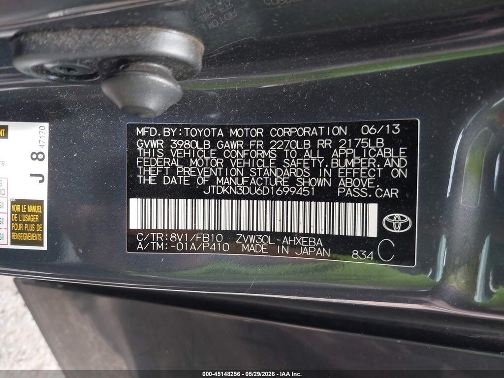 JTDKN3DU6D1699451 2013 TOYOTA PRIUS photo no. 9