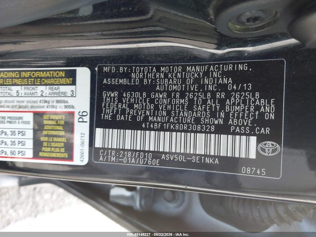 4T4BF1FK8DR308328 2013 TOYOTA CAMRY photo no. 9