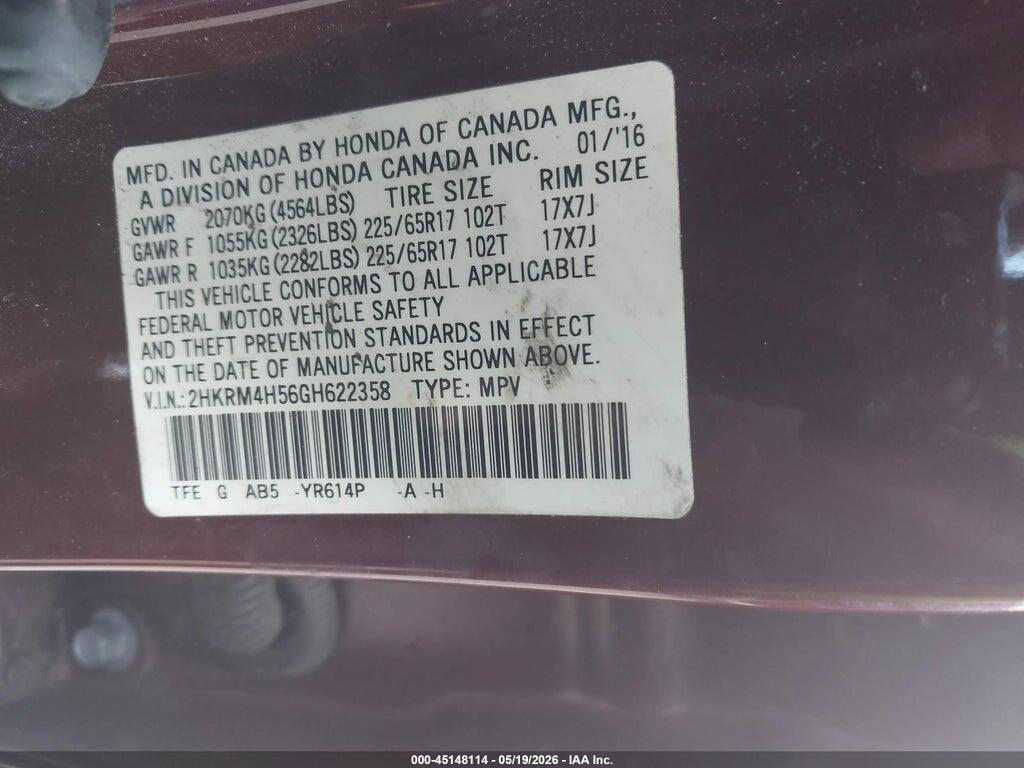 2HKRM4H56GH622358 2016 HONDA CR-V photo no. 9
