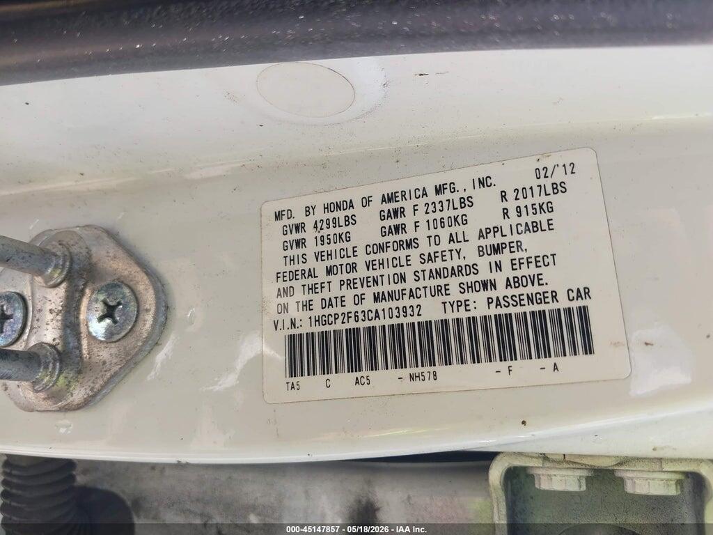 1HGCP2F63CA103932 2012 HONDA ACCORD photo no. 9