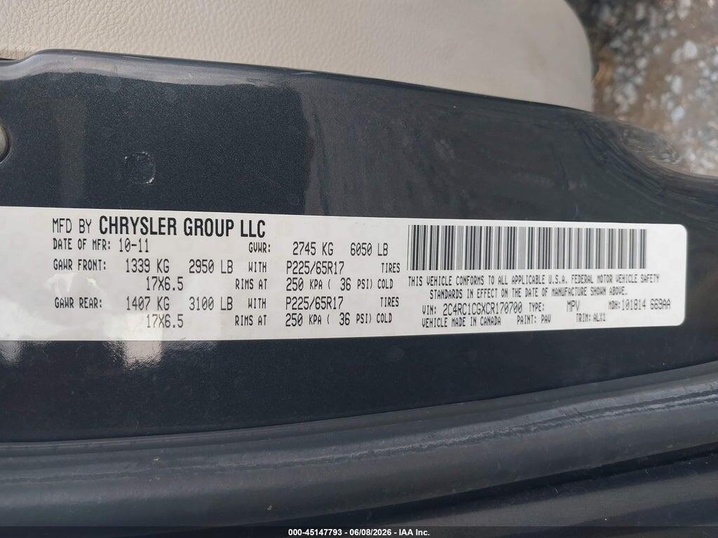 2C4RC1CGXCR170700 2012 CHRYSLER TOWN & COUNTRY photo no. 9