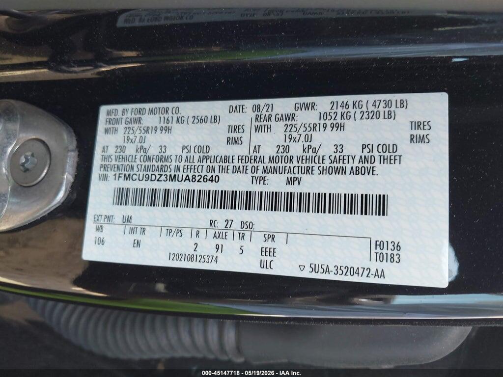 1FMCU9DZ3MUA82640 2021 FORD ESCAPE photo no. 9