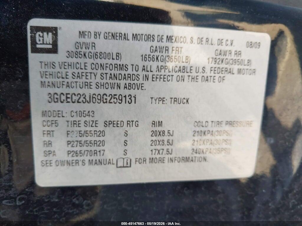 3GCEC23J69G259131 2009 CHEVROLET SILVERADO 1500 photo no. 9