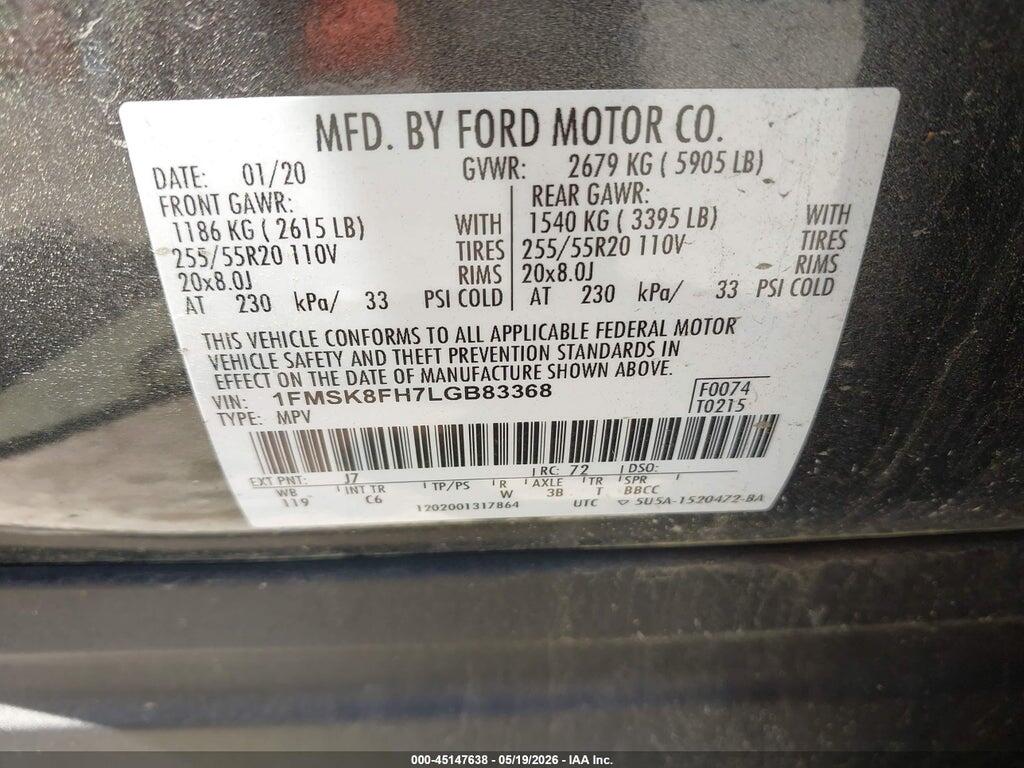 1FMSK8FH7LGB83368 2020 FORD EXPLORER photo no. 9