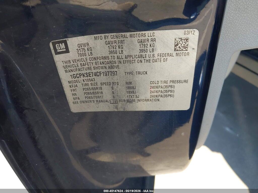 1GCPKSE74CF197797 2012 CHEVROLET SILVERADO 1500 photo no. 9