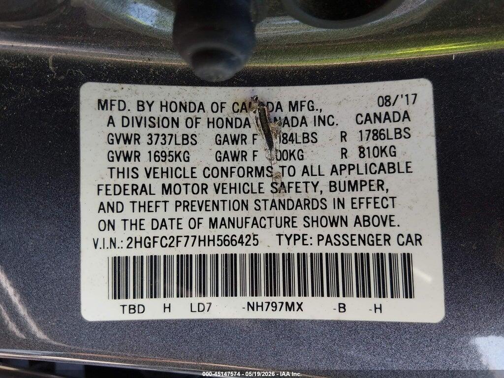 2HGFC2F77HH566425 2017 HONDA CIVIC photo no. 9
