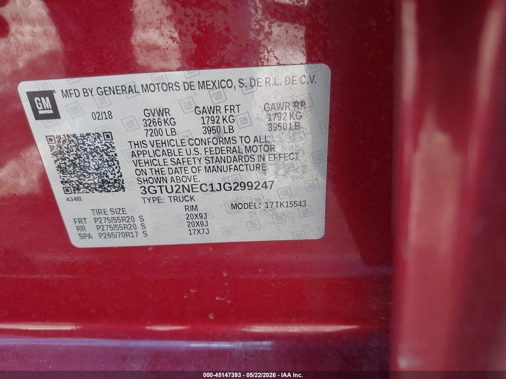 3GTU2NEC1JG299247 2018 GMC SIERRA 1500 photo no. 9