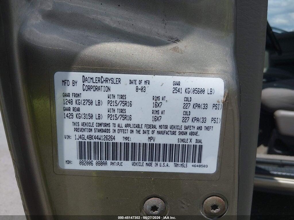 1J4GL48K44W126264 2004 JEEP LIBERTY photo no. 9