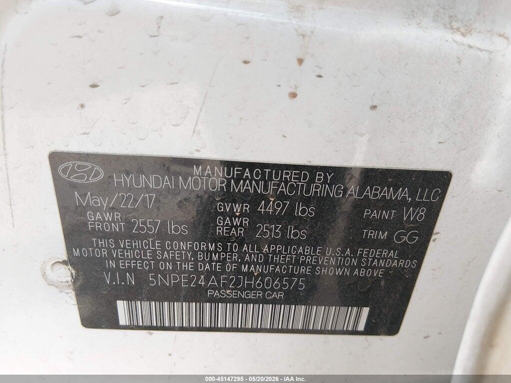 5NPE24AF2JH606575 2018 HYUNDAI SONATA photo no. 9