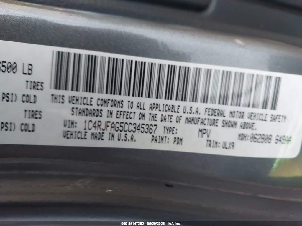 1C4RJFAG5CC345367 2012 JEEP GRAND CHEROKEE photo no. 9
