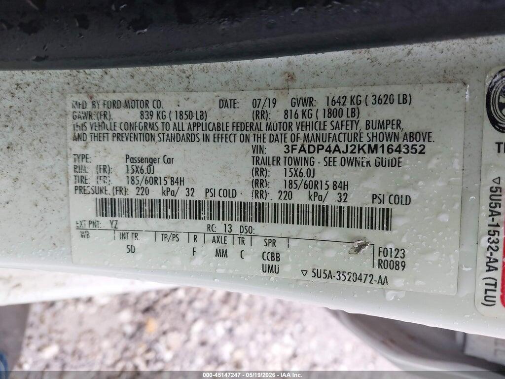 3FADP4AJ2KM164352 2019 FORD FIESTA photo no. 9