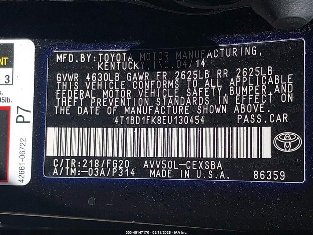 4T1BD1FK8EU130454 2014 TOYOTA CAMRY HYBRID photo no. 9