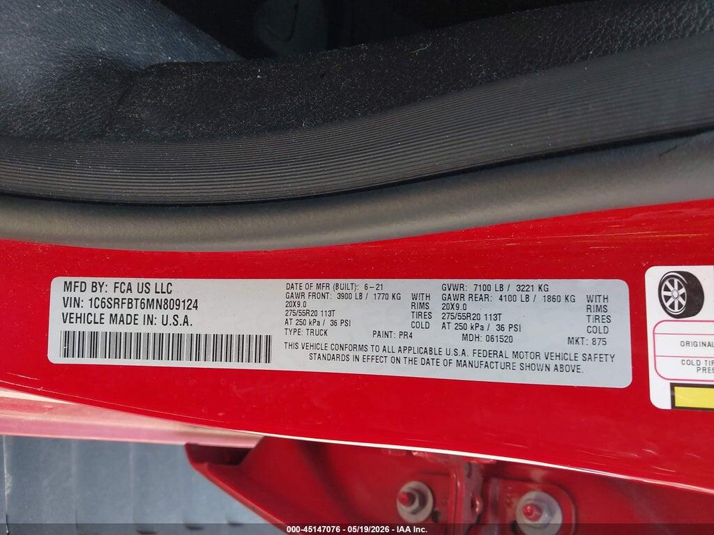 1C6SRFBT6MN809124 2021 RAM 1500 photo no. 9