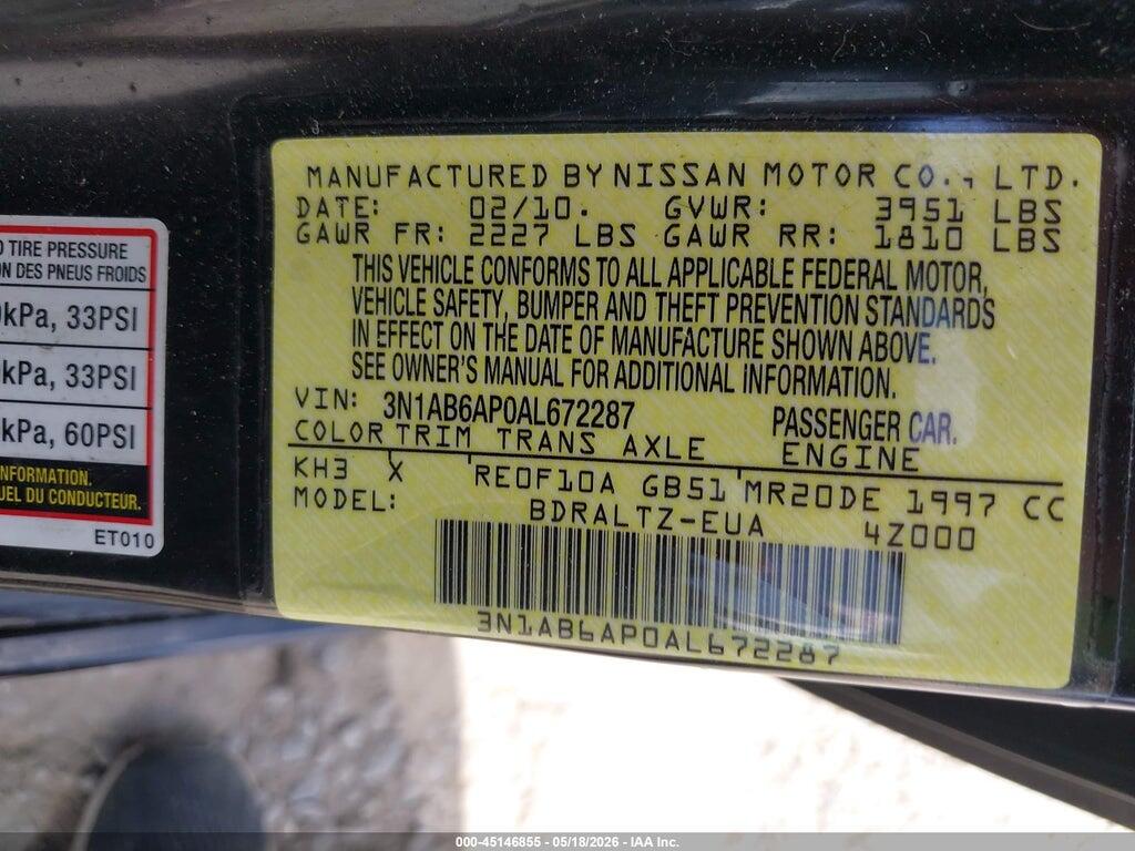 3N1AB6AP0AL672287 2010 NISSAN SENTRA photo no. 9