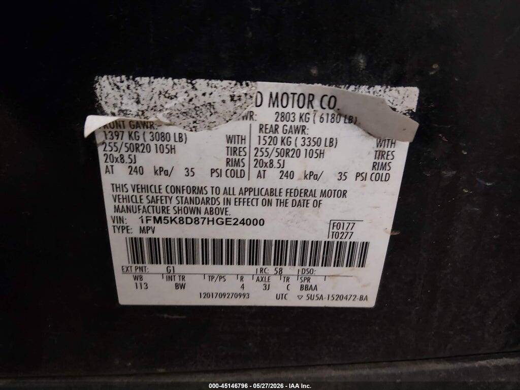 1FM5K8D87HGE24000 2017 FORD EXPLORER photo no. 9