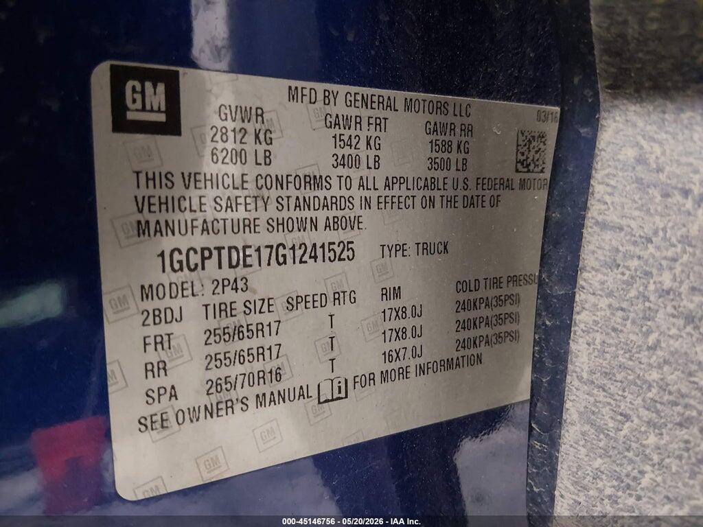 1GCPTDE17G1241525 2016 CHEVROLET COLORADO photo no. 9