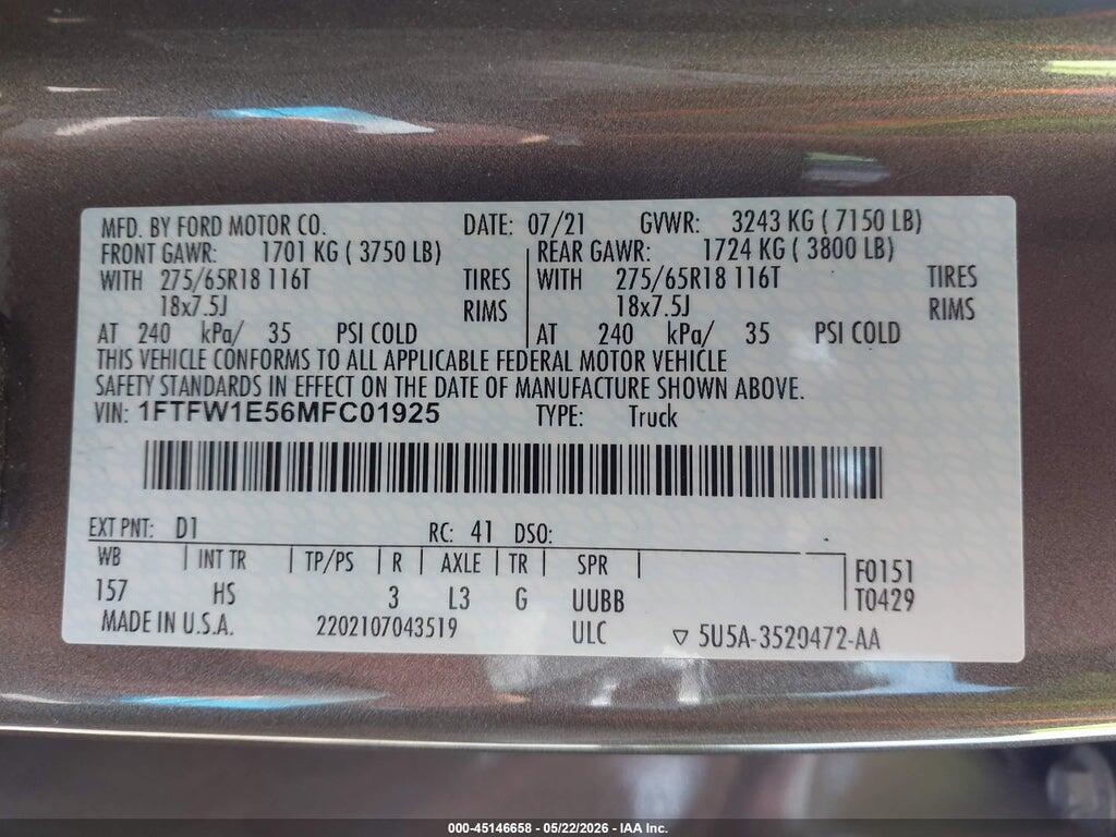 1FTFW1E56MFC01925 2021 FORD F-150 photo no. 9