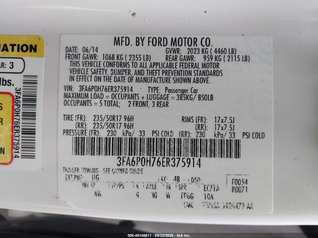 3FA6P0H76ER375914 2014 FORD FUSION photo no. 9