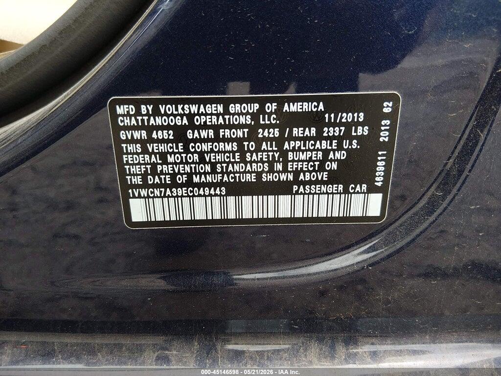 1VWCN7A39EC049443 2014 VOLKSWAGEN PASSAT photo no. 9