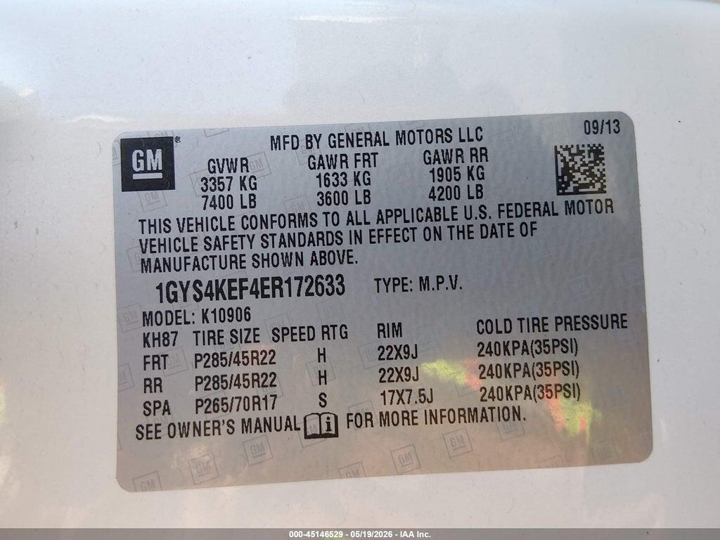 1GYS4KEF4ER172633 2014 CADILLAC ESCALADE ESV photo no. 9