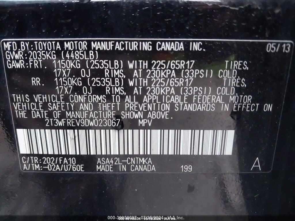 2T3WFREV9DW023067 2013 TOYOTA RAV4 photo no. 9