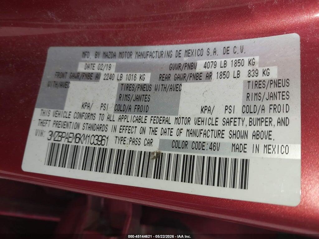 3MZBPAEM6KM103961 2019 MAZDA MAZDA3 photo no. 9