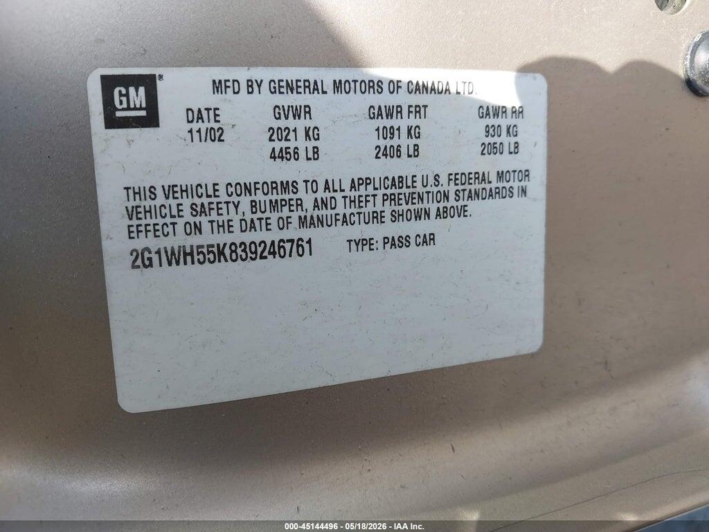 2G1WH55K839246761 2003 CHEVROLET IMPALA photo no. 9