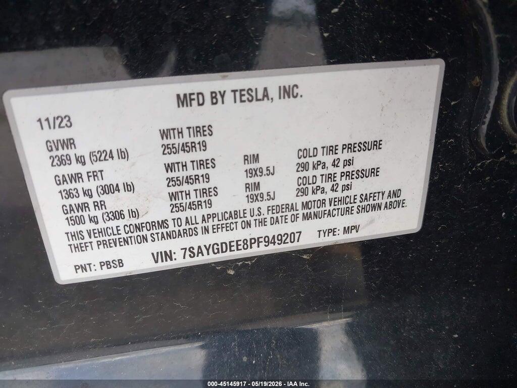 7SAYGDEE8PF949207 2023 TESLA MODEL Y photo no. 9