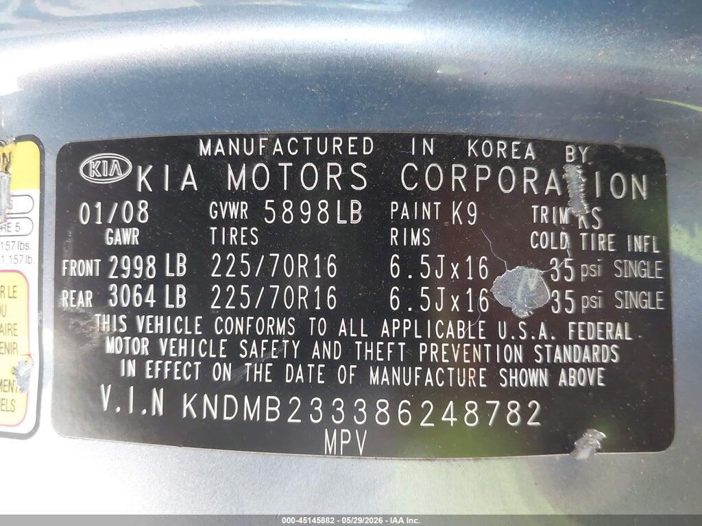 KNDMB233386248782 2008 KIA SEDONA photo no. 9